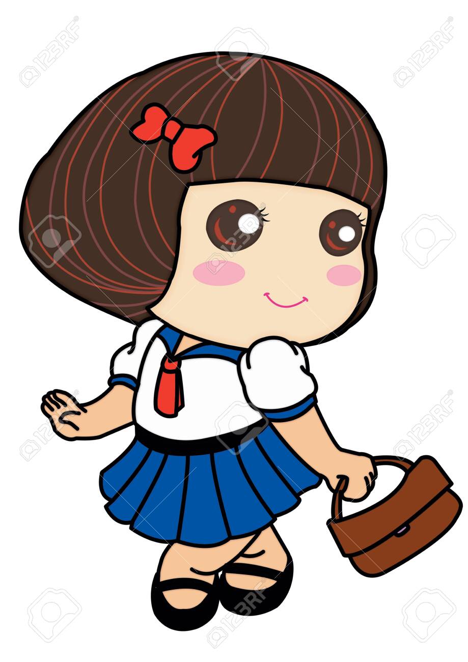 The Cartoon Character Of Girl Student Wears The Cute Uniform Stock Photo Picture And Royalty Free Image Image