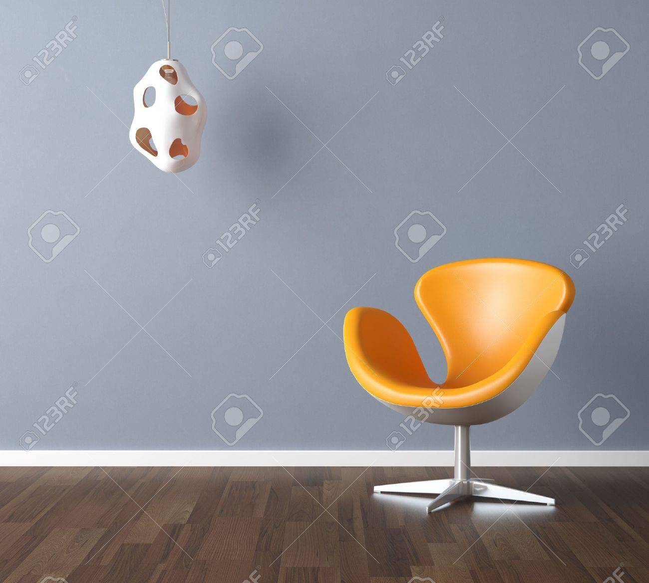 Interieur Design Scène Met Een Moderne Gele Stoel En Lamp Op Bleke ... Interieur Design Scène Met Een Moderne Gele Stoel En Lamp Op Bleke ...