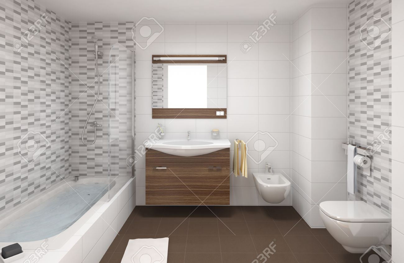 piastrelle bagno scena allinterno di un bagno moderno nei colori bianco e marrone