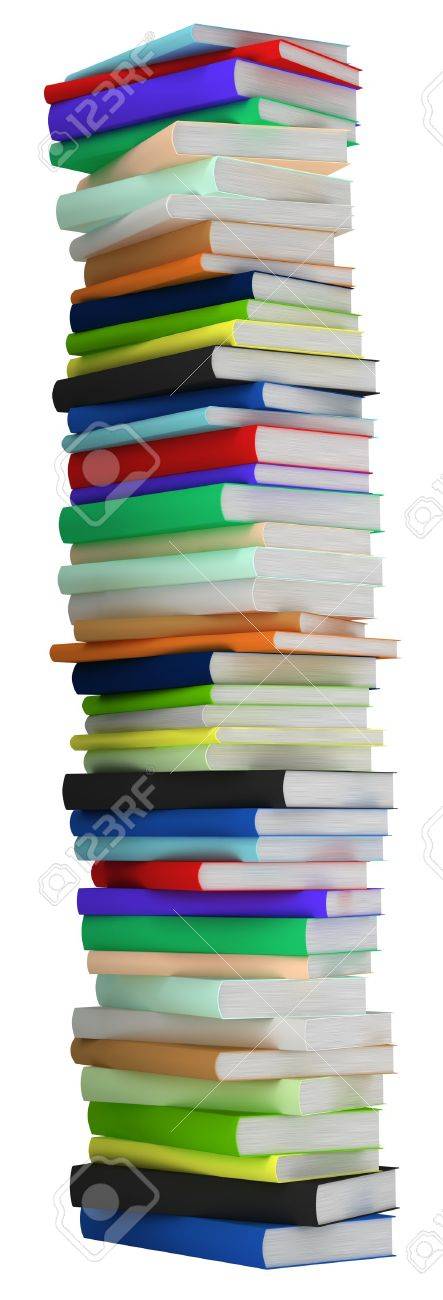 education and wisdom tall heap of hardcovered books isolated