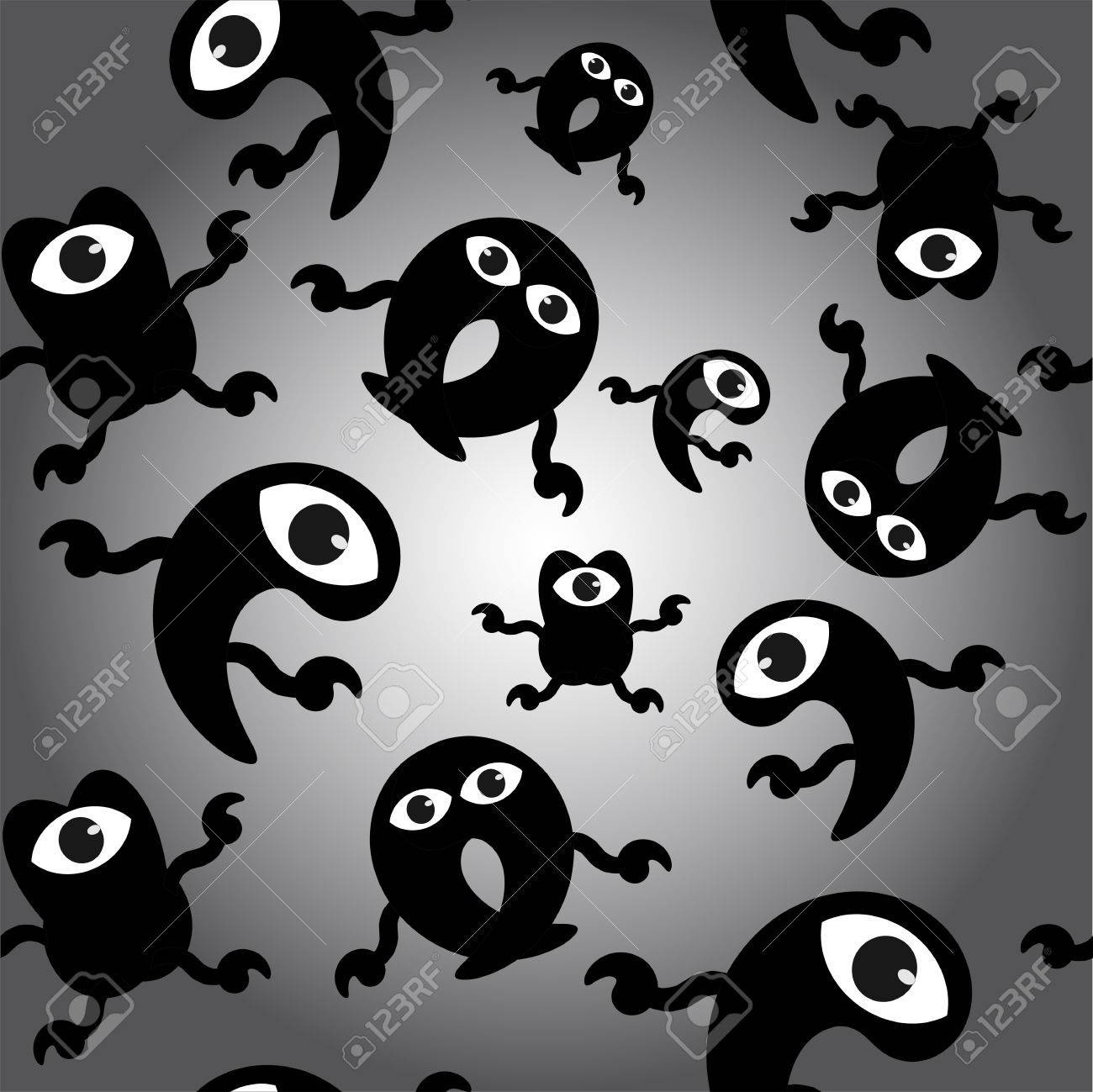片目モンスターと楽しみのシームレスな壁紙のイラスト素材 ベクタ Image 片目モンスターと楽しみのシームレスな壁紙のイラスト素材 ベクタ Image