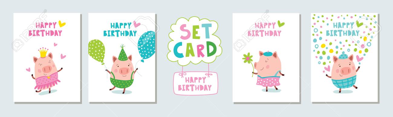 birthday postcards with pigs vector illustration lizenzfrei birthday postcards