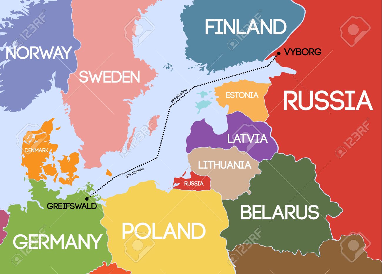 ベクトルの図 バルト海の海底ガス パイプラインの略地図 ドイツ ロシアからのガスパイプ ライン のイラスト素材 ベクタ Image
