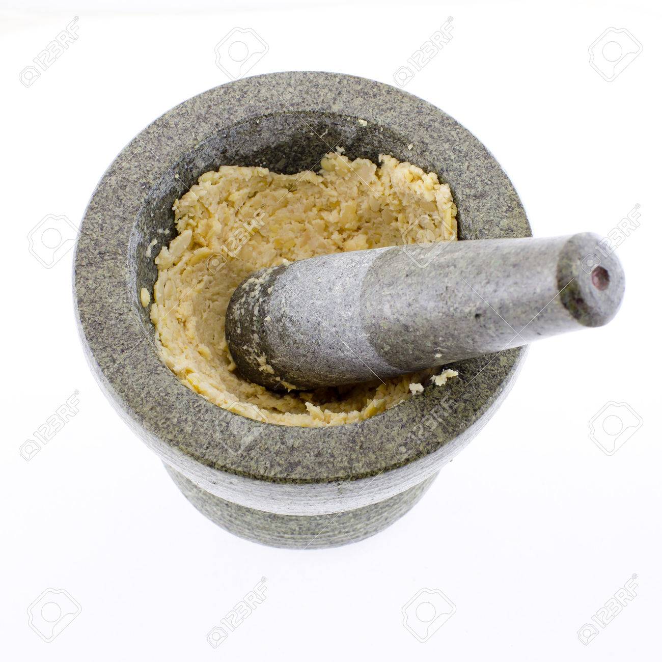 Soybean Grind By Stone Mortar And Pestle Thai Cooking Tool Stock Photo Soybean Grind By Stone Mortar And Pestle Thai Cooking Tool Stock Photo