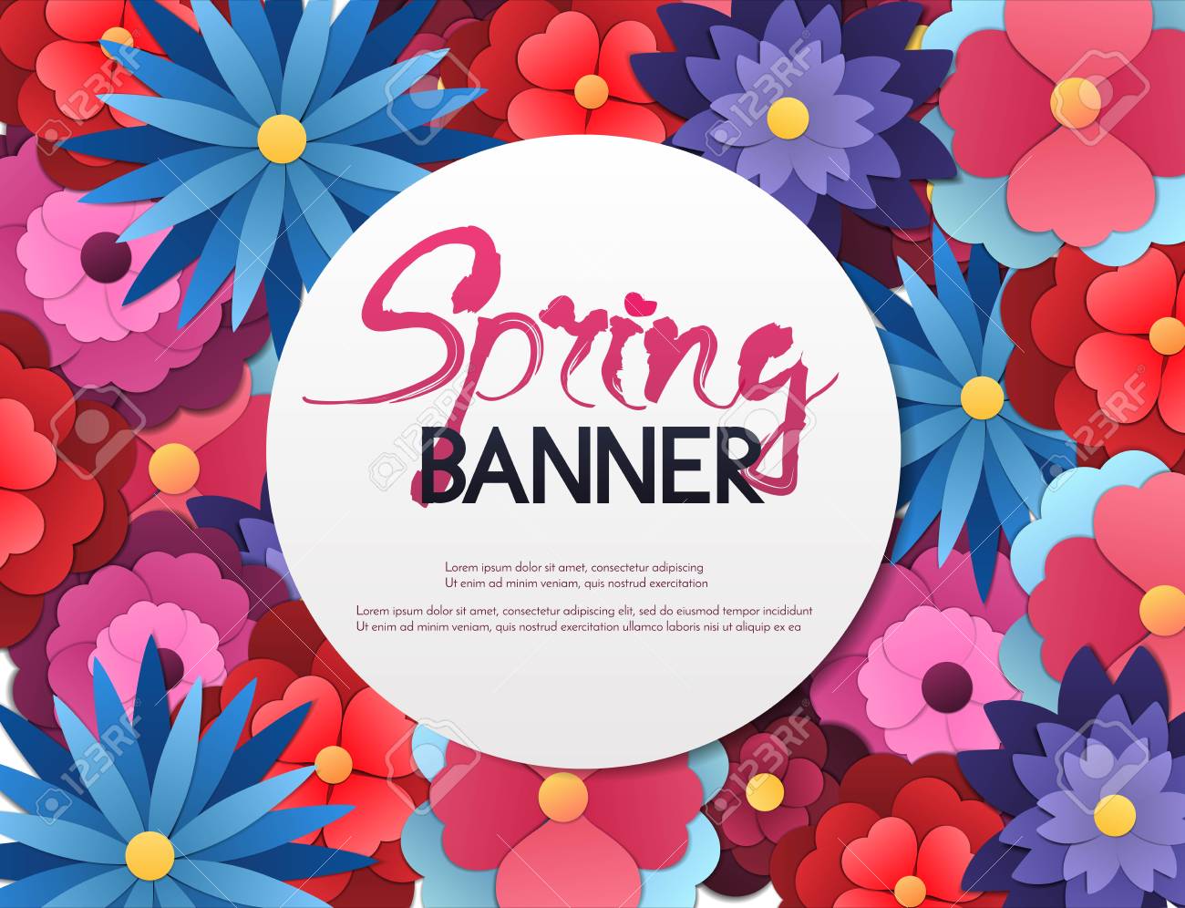 カラフルな花のデザインで春の販売ベクトルバナーのイラスト素材 ベクタ Image