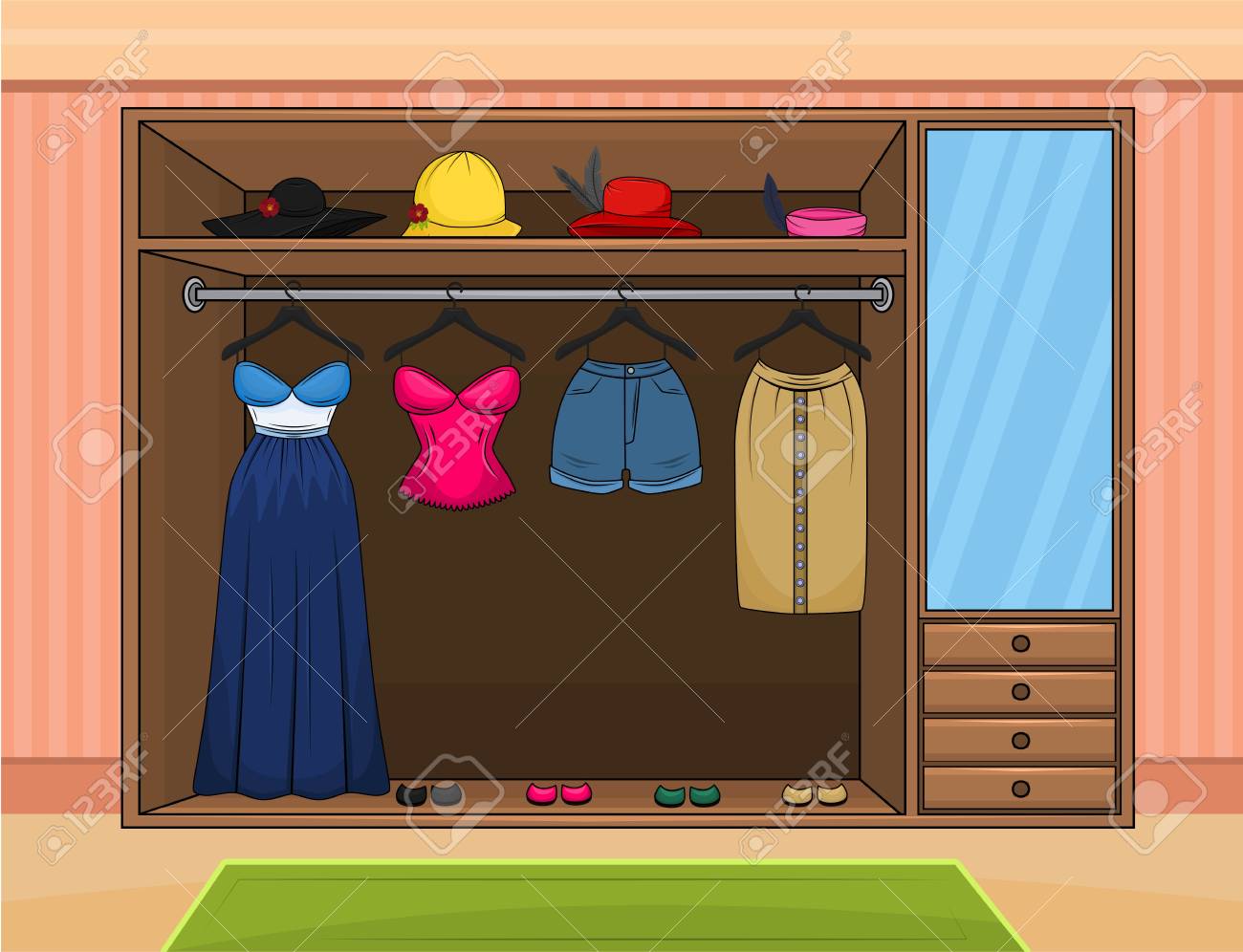Vector Illustration Of A Home Wardrobe Room Background And Assets