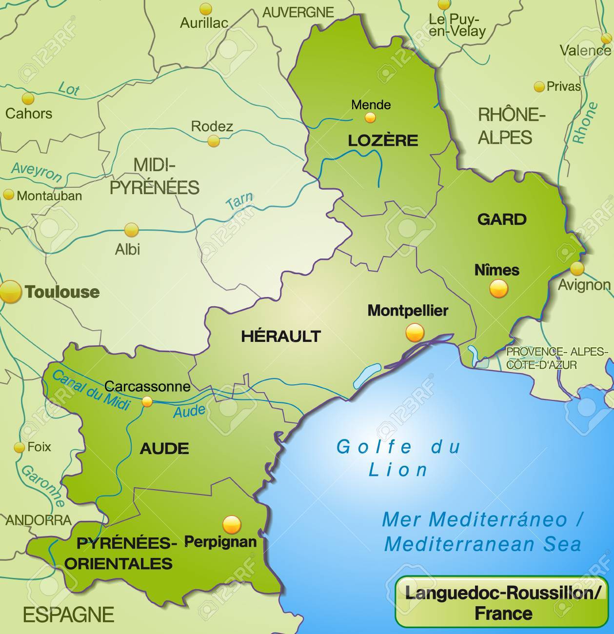 carte du languedoc roussillon