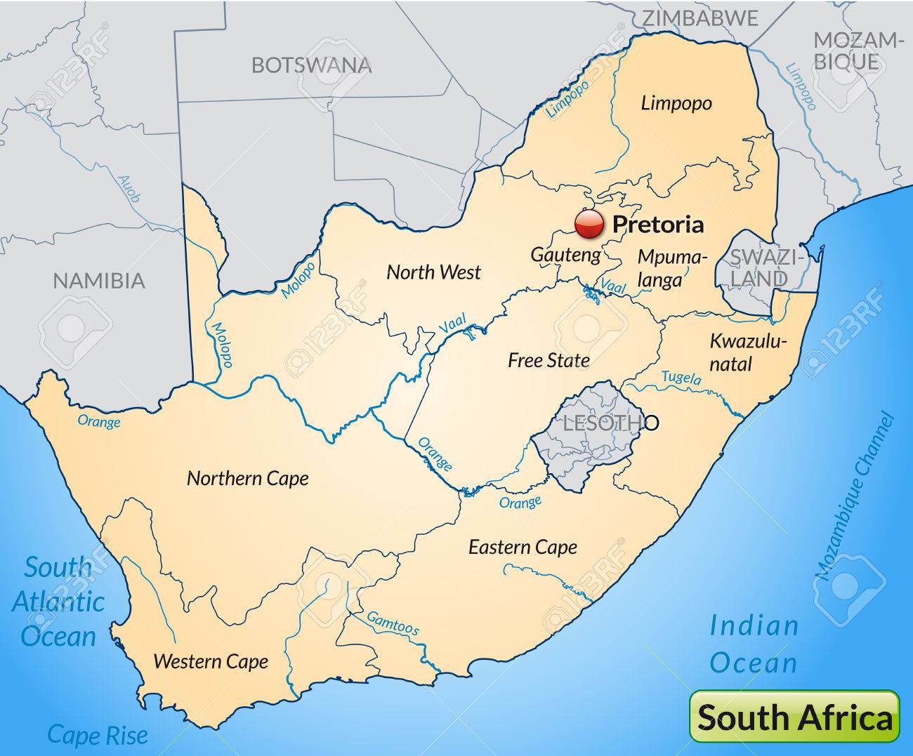 パステル調のオレンジ色の枠で南アフリカ共和国の地図 のイラスト素材 ベクタ Image