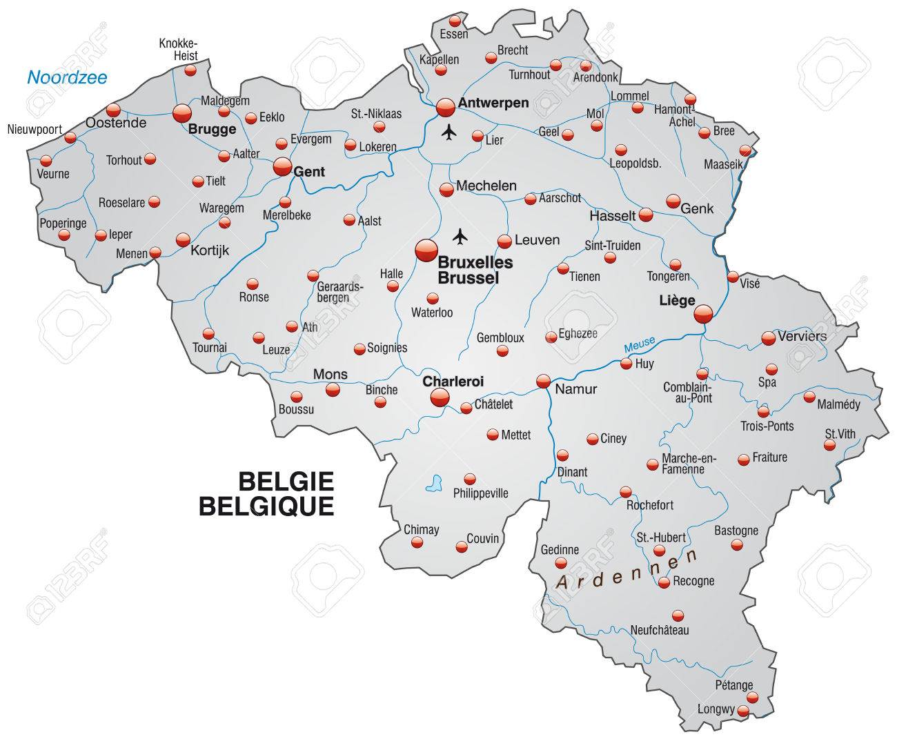 map of belgium as an overview map in gray stock vector 25138571