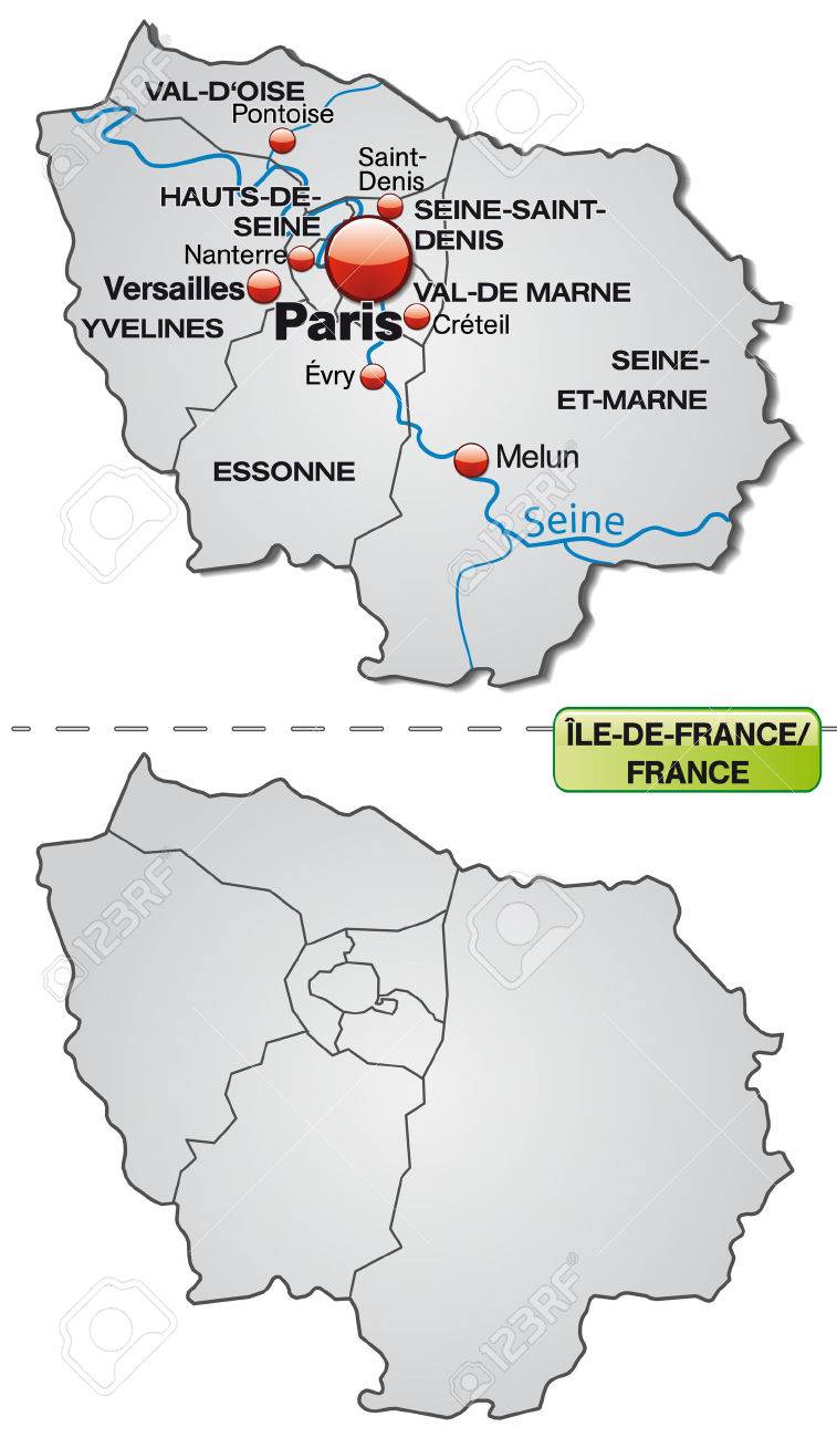 Map Of Ile De France With Borders In Gray Royalty Free Cliparts Vectors And Stock Illustration Image