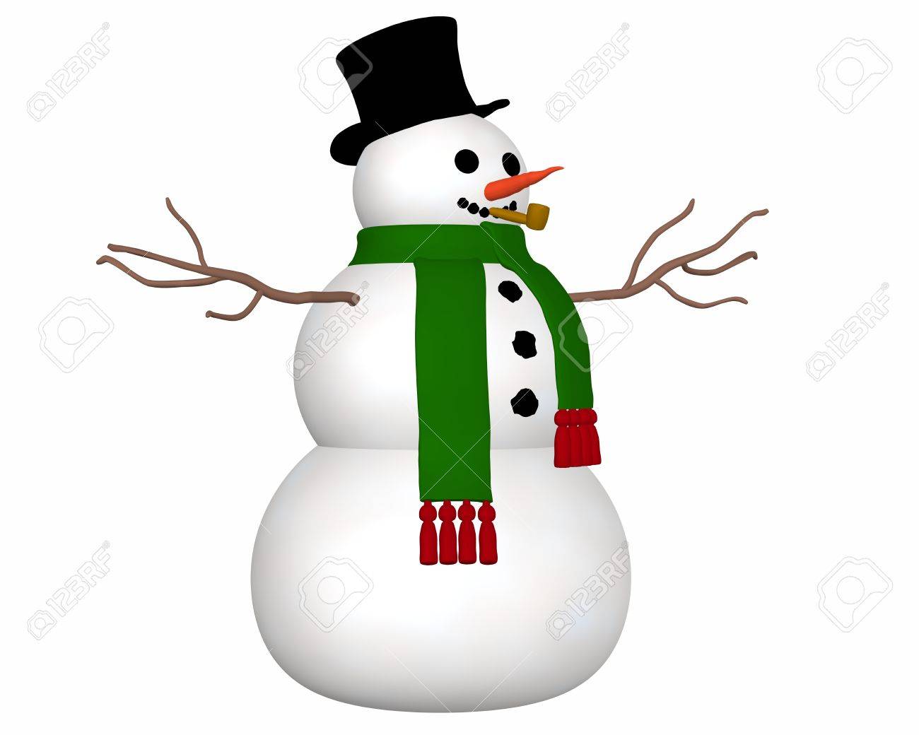 A angled view illustration of a snowman wearing a black top hat and green scarf and a carrot nose. - 11277135 A angled view illustration of a snowman wearing a black top hat and green scarf and a carrot nose. - 11277135