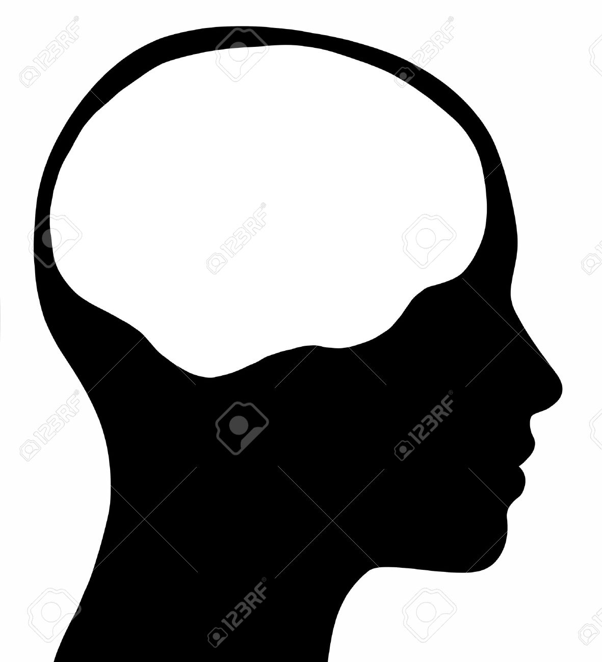 a graphic of a female head silhouette with a white brain area