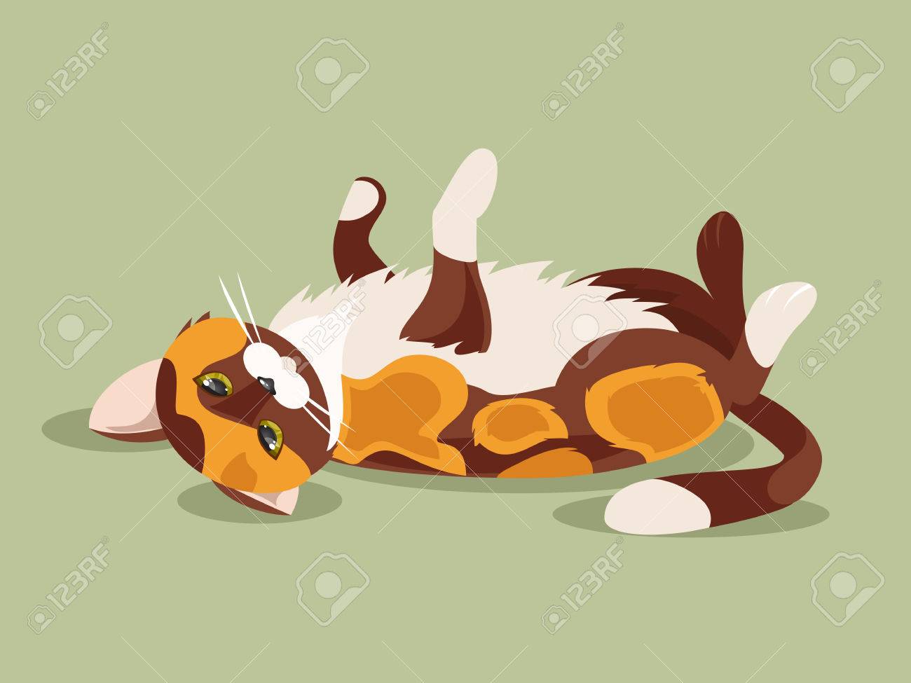 背中の上に横たわる幸せな 3 色の猫のイラストのイラスト素材 ベクタ Image