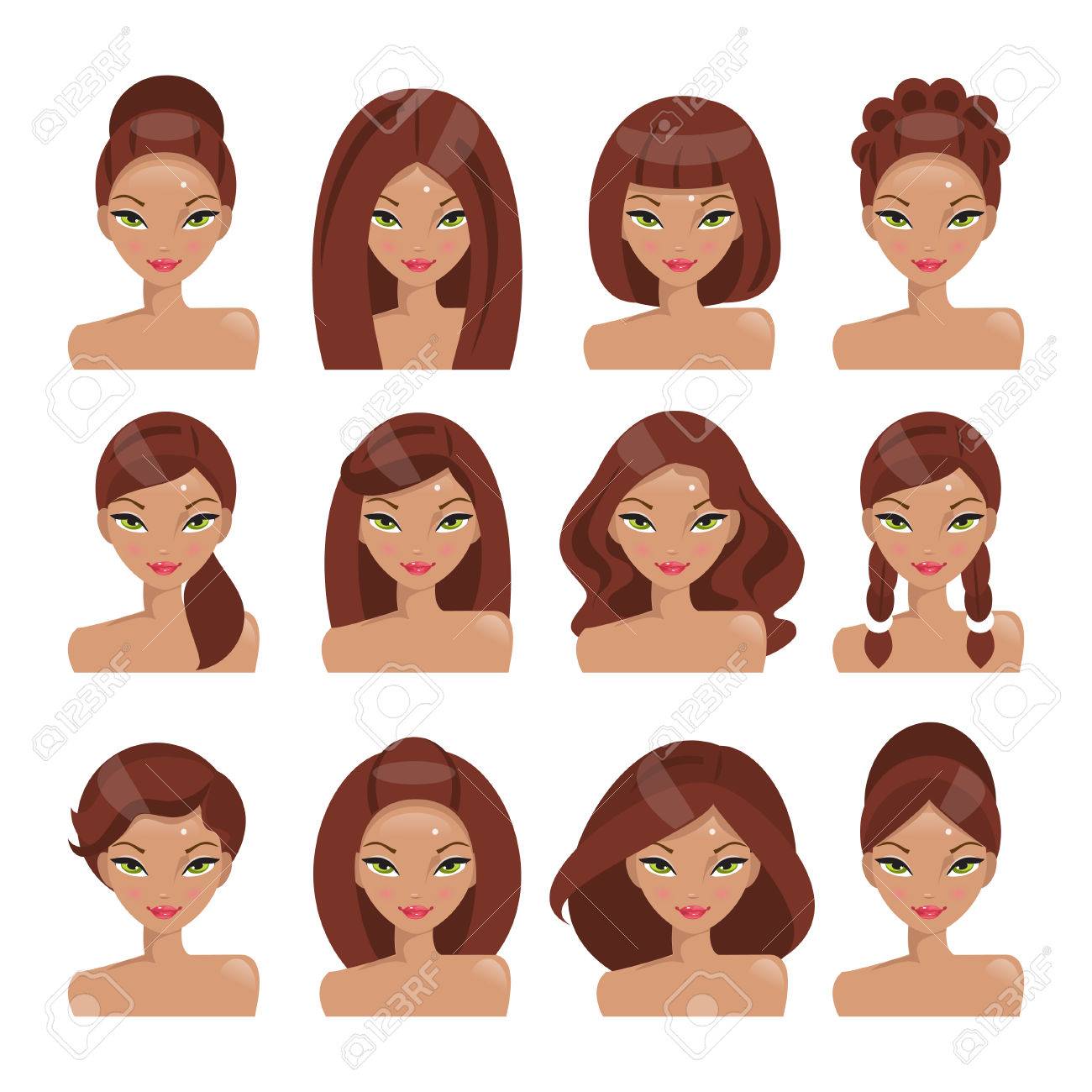 Collection Of Girls With Different Hairstyles On A White