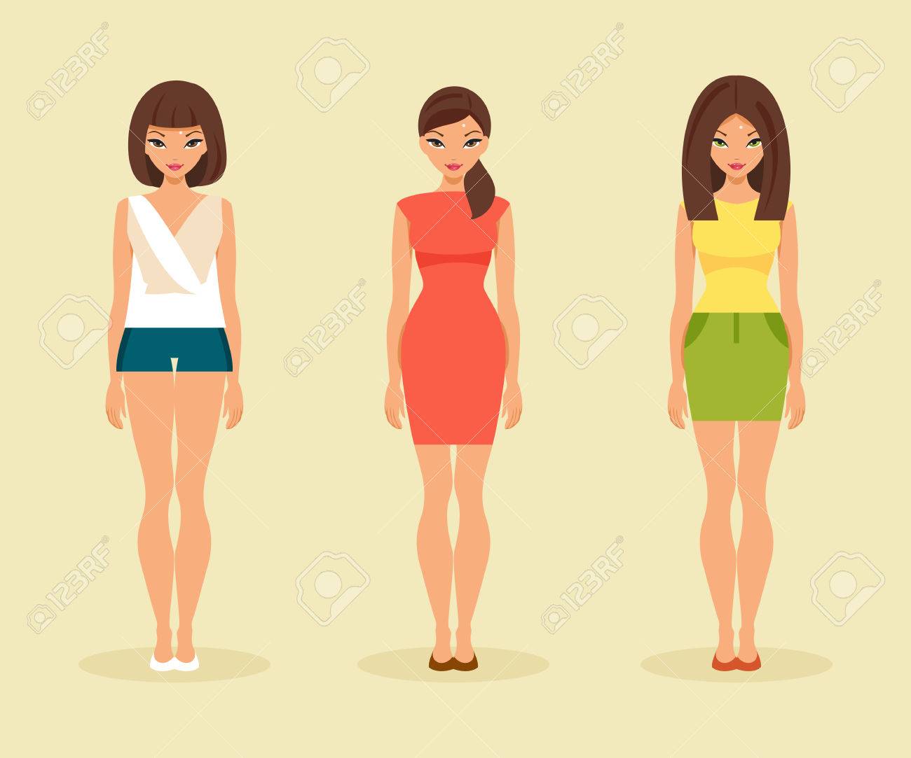 現代的な夏服で 3 つのトレンディな女の子 のイラスト素材 ベクタ Image 現代的な夏服で 3 つのトレンディな女の子 のイラスト素材 ベクタ Image