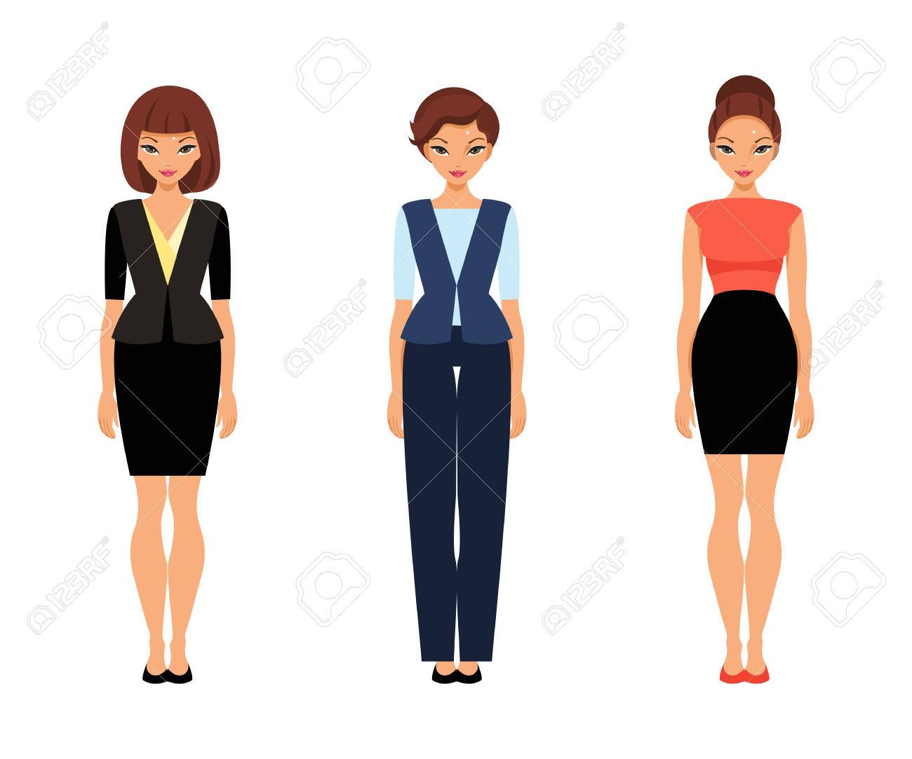 set of women in office clothes template paper doll royalty free