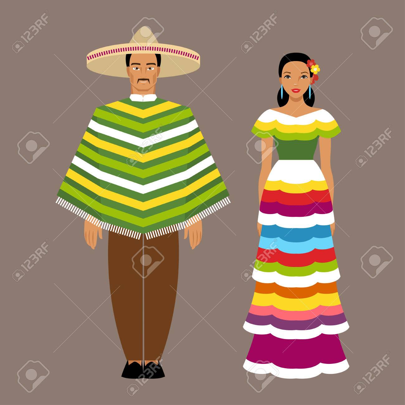 メキシコ人男性と女性の伝統的な衣装で のイラスト素材 ベクタ Image