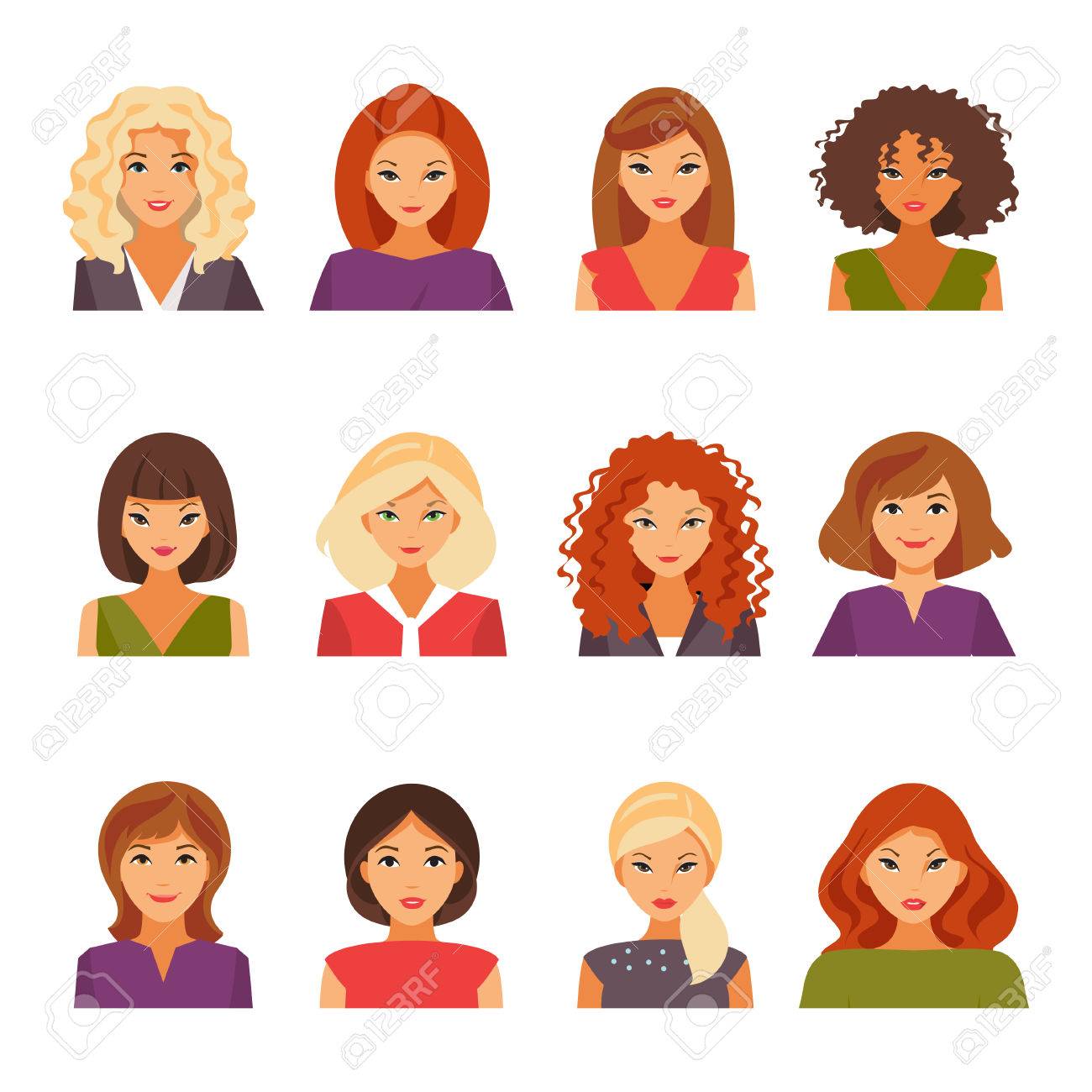 Collection Of Female Avatars With Different Types Of Appearance