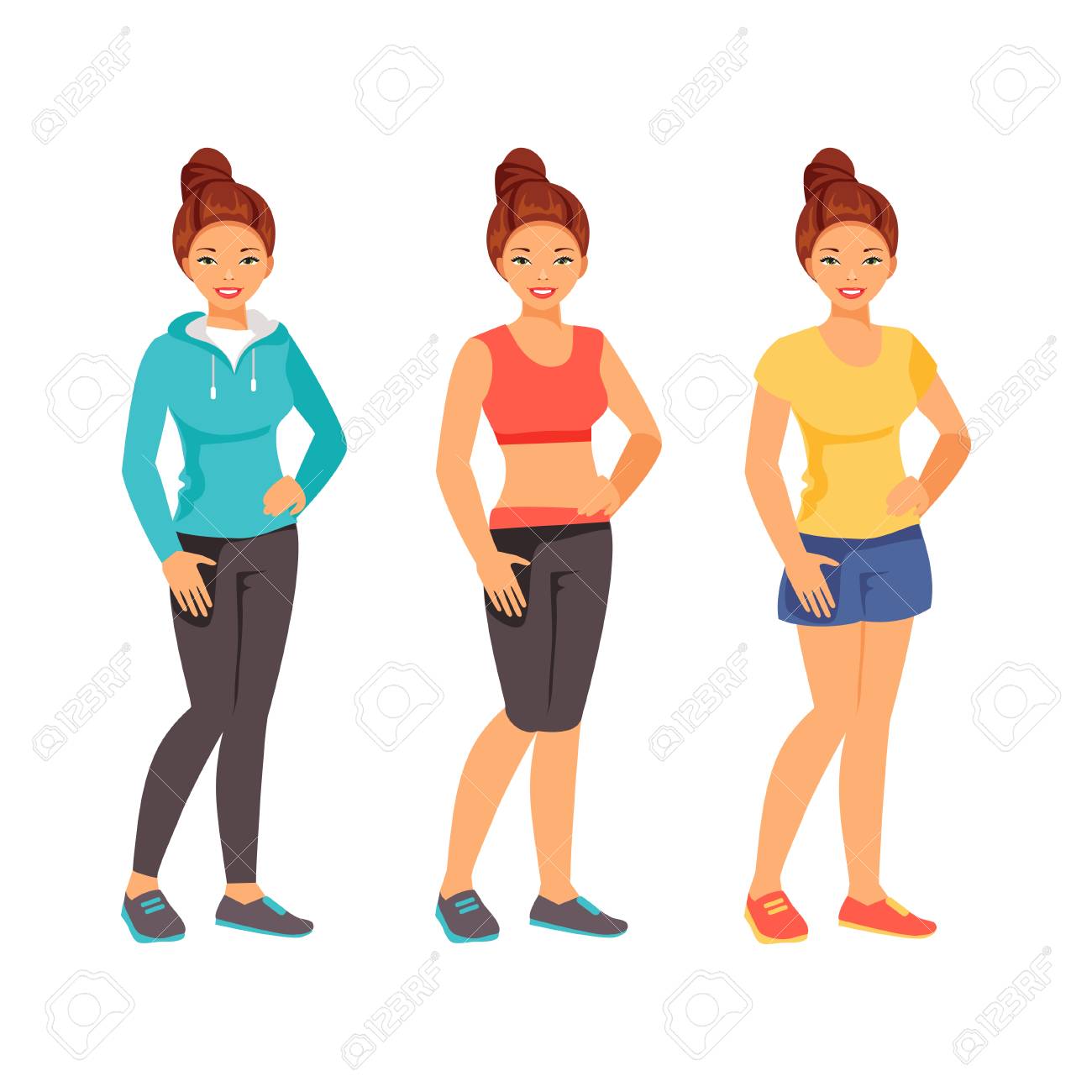 Modelo De Fitness En Conjunto De Ropa Deportiva. Ilustración Vectorial Ilustraciones Svg, Vectoriales, Clip Art Vectorizado Libre De Derechos. Image 99949359.
