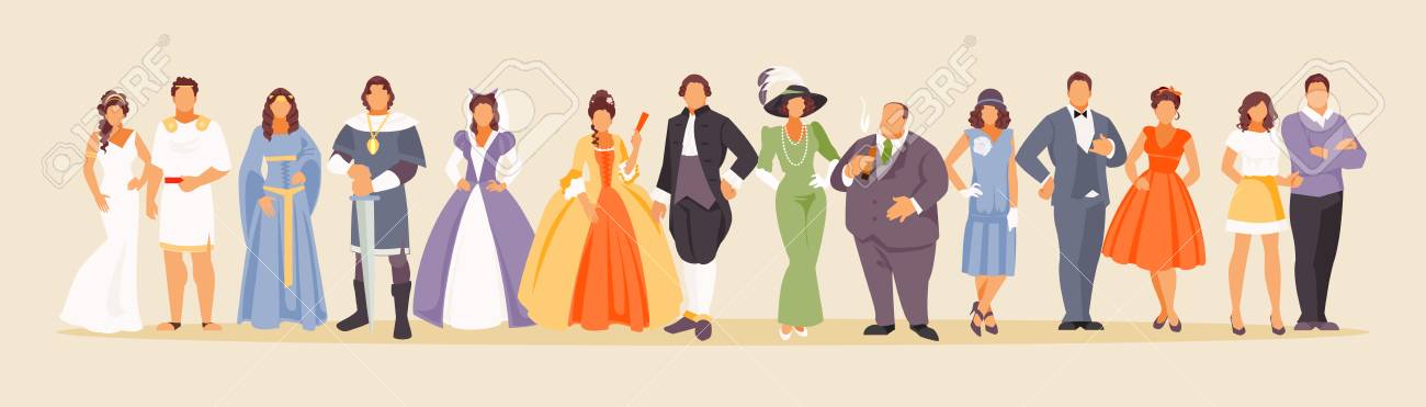 History of man and woman fashion from ancient times to the present. Development of mankind. Vector illustration of a large set of characters - 111454673 History of man and woman fashion from ancient times to the present. Development of mankind. Vector illustration of a large set of characters - 111454673