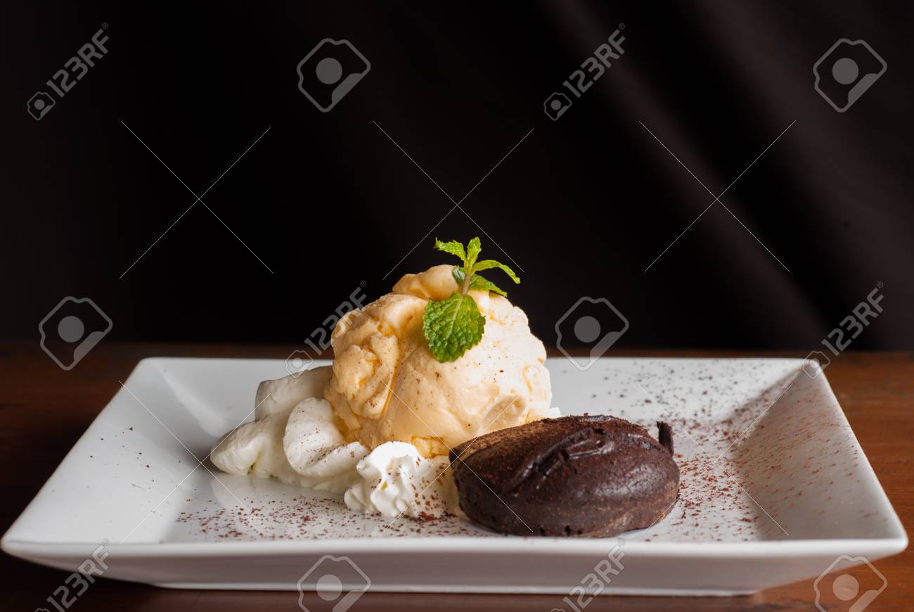 Hot Chocolate Pudding Fondant Au Chocolat With Vanilla Icecream Stock Photo Picture And Royalty Free Image Image 36331656