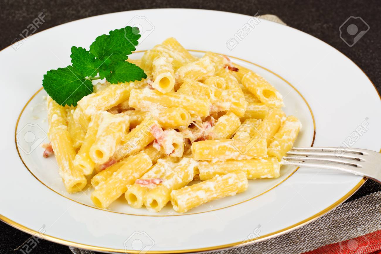 Pates A La Sauce Carbonara Cuisine Italienne Studio Photo Banque