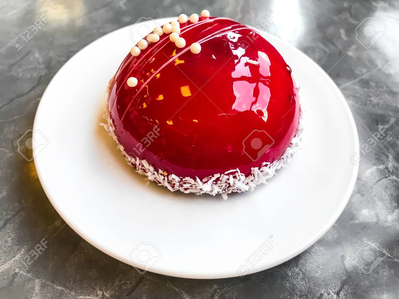 Mousse Cake With Red Mirror Glaze Stock Photo Picture And Royalty Free Image Image 105311010