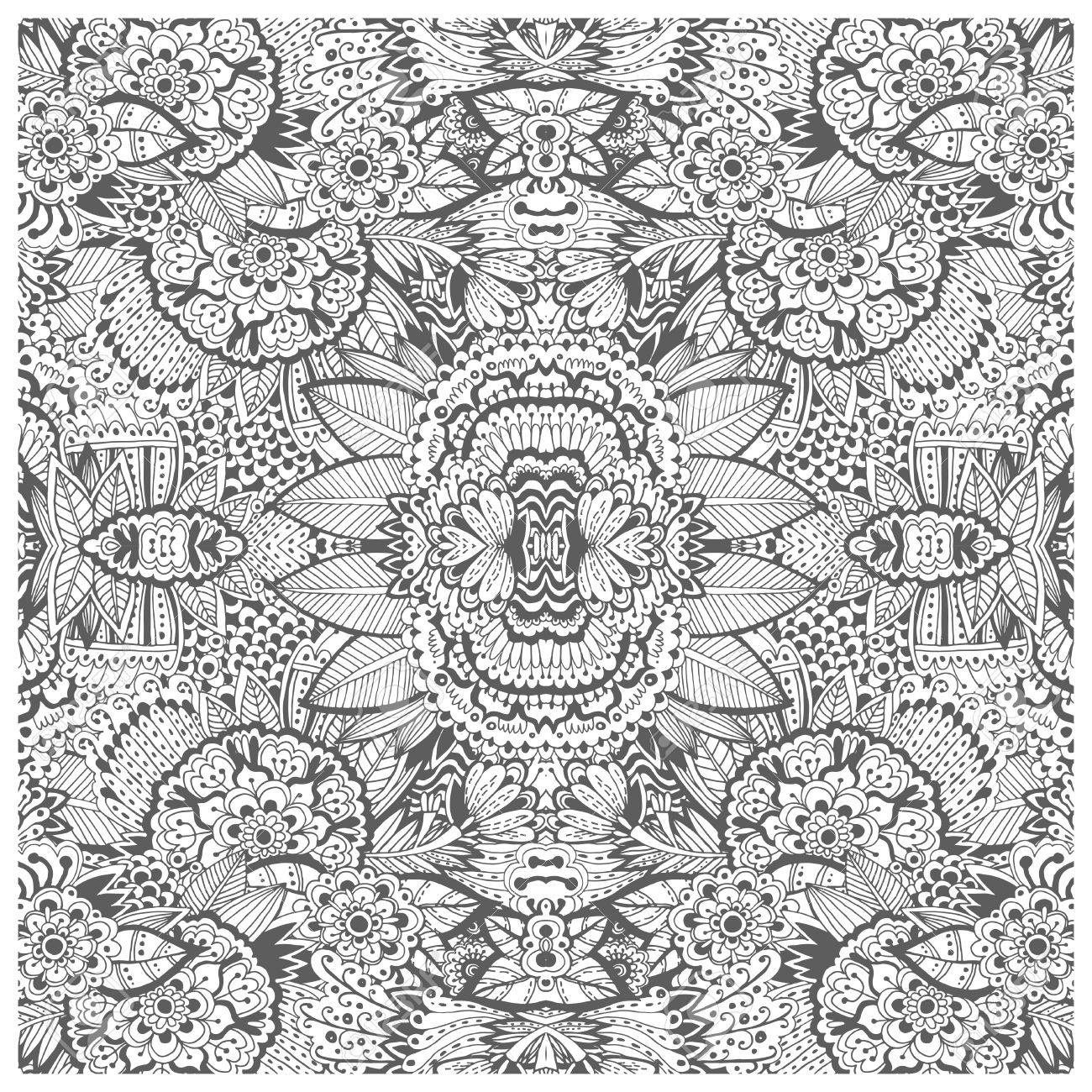 ユニークな塗り絵花の本格的なカーペットのデザインは 年長の小児と成人のカラーリスト リラックス ライン アートの作成 好きな人に喜びと瞑想 ベクトル イラスト 大人のためのページのイラスト素材 ベクタ Image 43695250