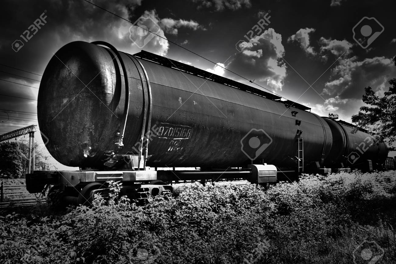 Black and white hdr railroad tank