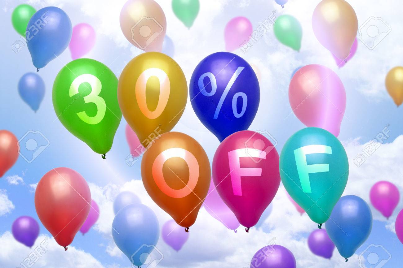 30 Prozent Ermassigung Auf Ballon Bunten Luftballons Party Lizenzfreie Fotos Bilder Und Stock Fotografie Image