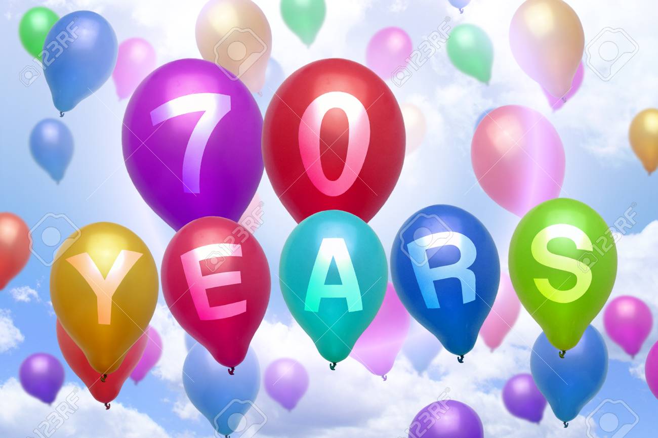 70 歳の誕生日バルーン カラフルな風船パーティーします の写真素材 画像素材 Image