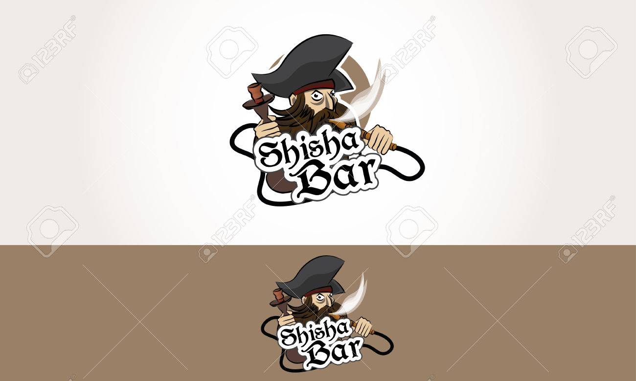 シーシャ バー ロゴ海賊煙イラスト漫画ラウンジのイラスト素材 ベクタ Image