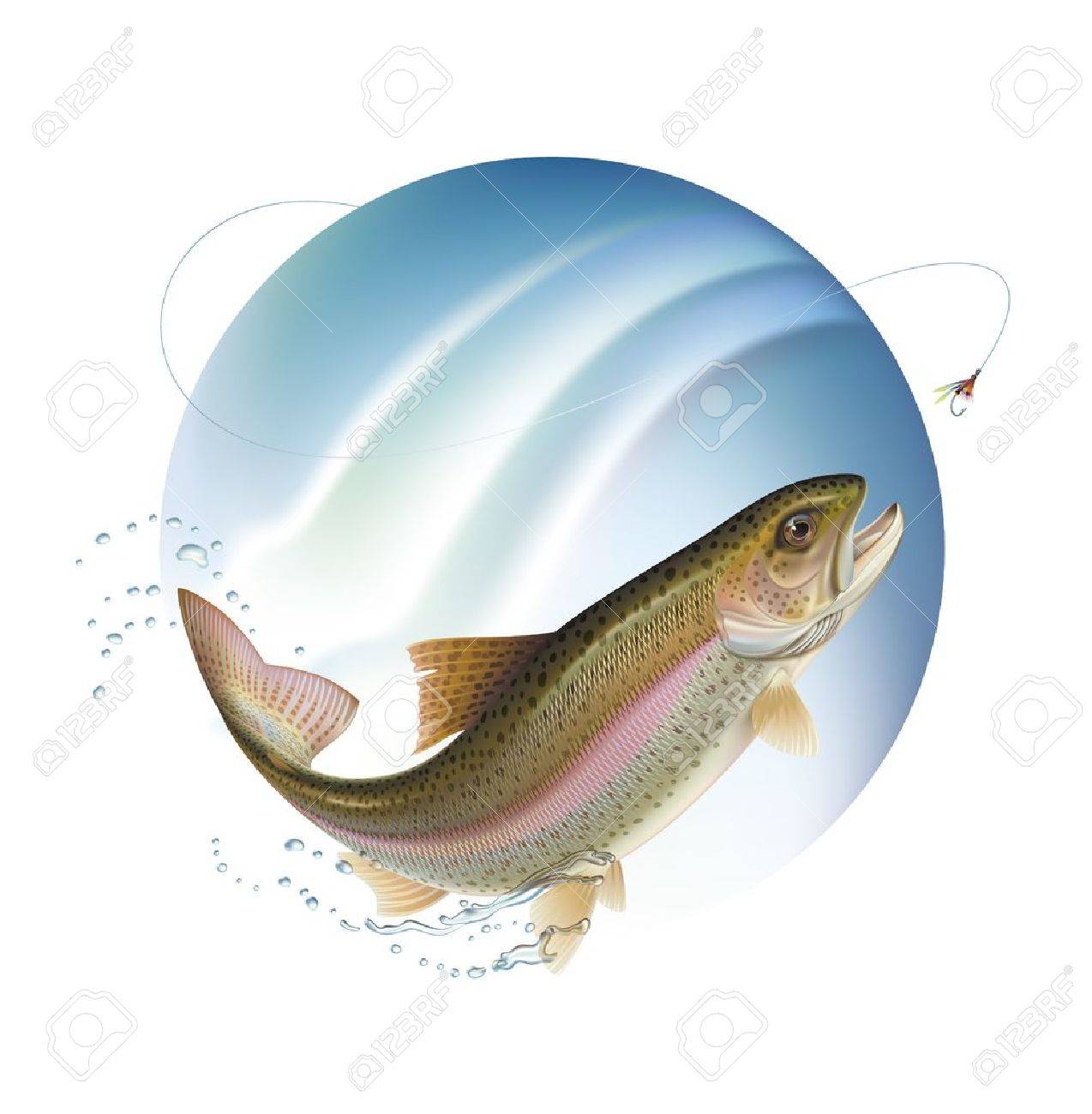 ニジマスは周囲水スプレーで餌をジャンプします ベクトル イラスト のイラスト素材 ベクタ Image ニジマスは周囲水スプレーで餌をジャンプします ベクトル イラスト のイラスト素材 ベクタ Image