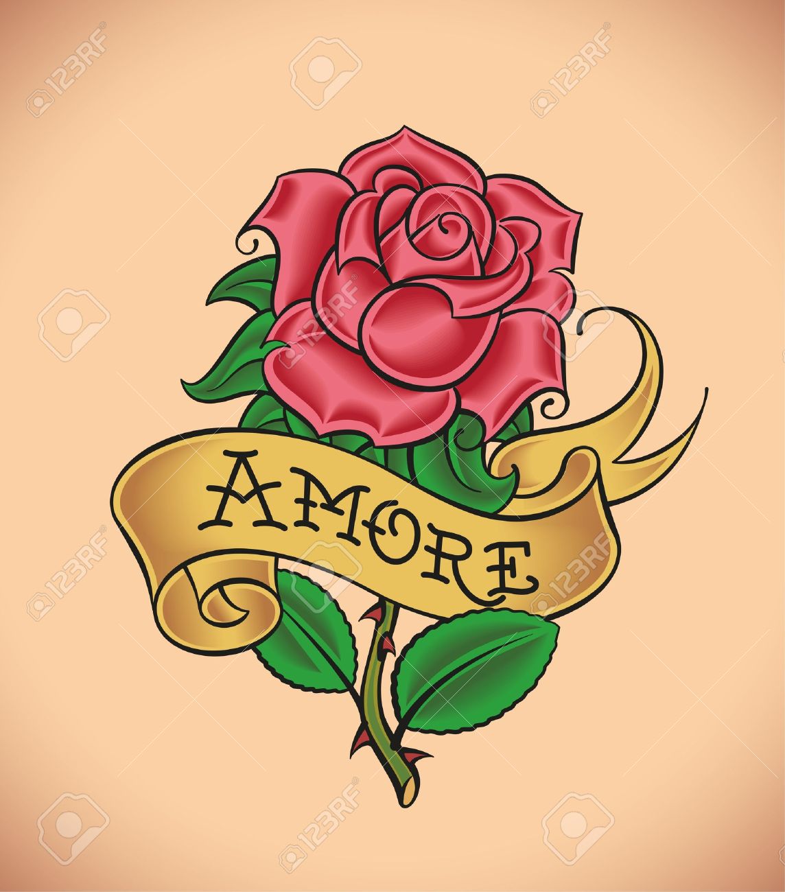 Old School Styled Tattoo Of A Red Rose And A Banner Royalty Free Cliparts Vectors And Stock Illustration Image