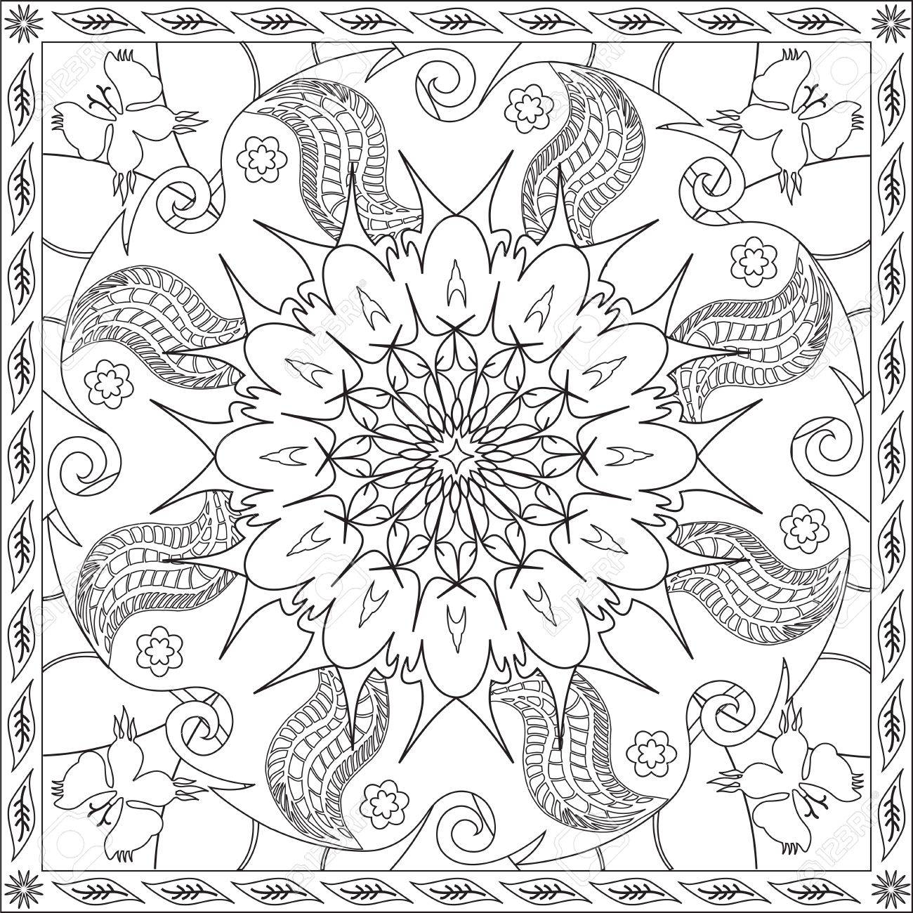 Page Coloring Book For Adults Square Format Flower Mandala Design Illustration Stock Vector
