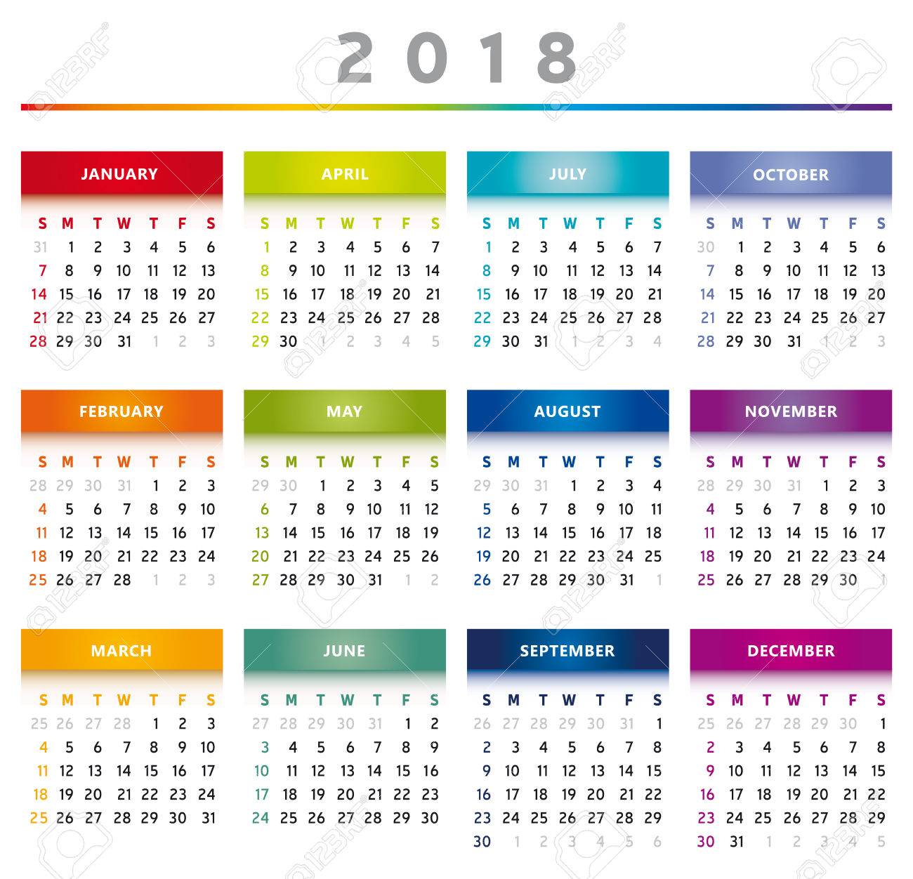 2018 calendar rainbow colors in english royalty free cliparts rainbow calendar