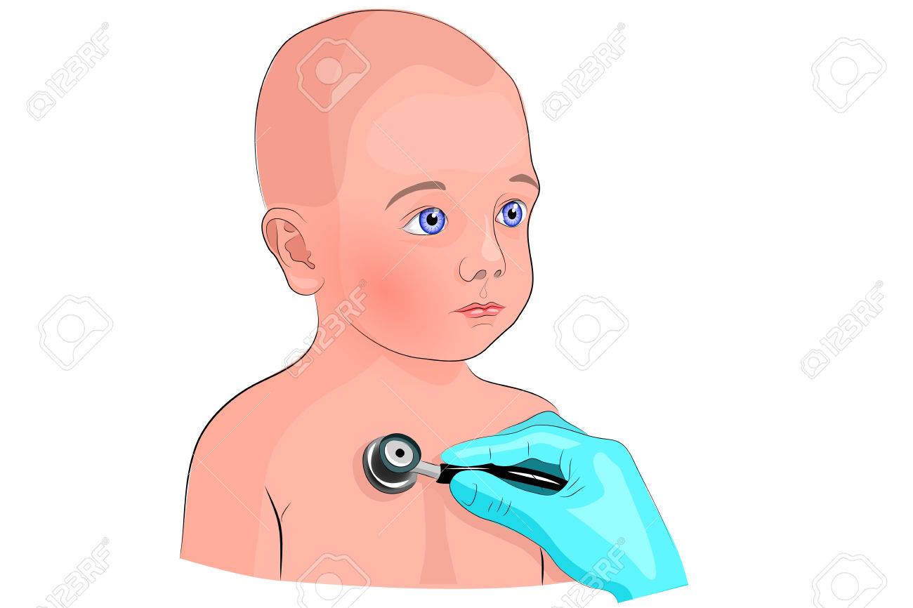 子供と子供の肺に耳を傾ける医師の手のイラストのイラスト素材 ベクタ Image
