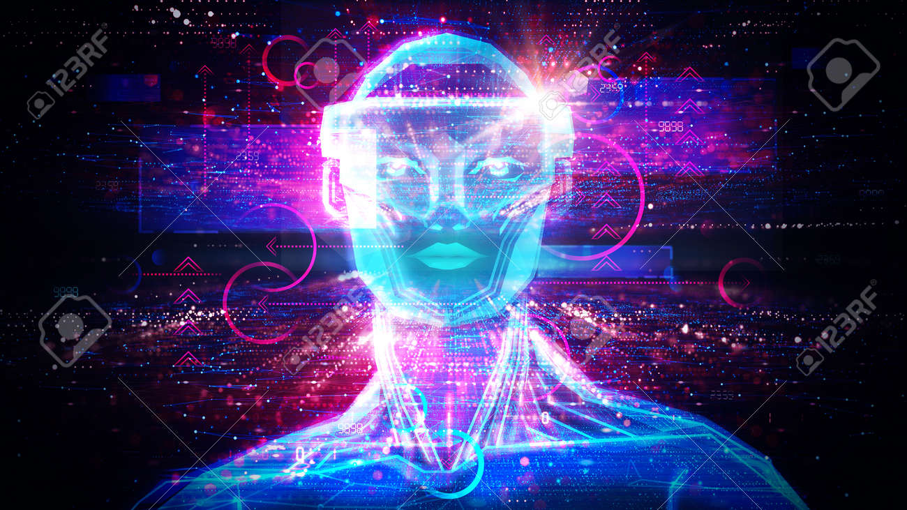 メタバース-仮想世界に没頭するアバター-仮想空間と仮想化-情報技術分野における破壊的イノベーション-概念図の写真素材・画像素材 Image  180258367