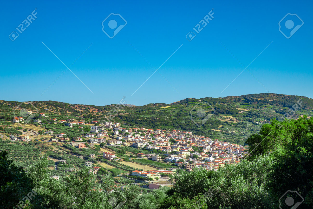 Archanes village, Greece. View from Fourni forest mountain. - 160358685 Archanes village, Greece. View from Fourni forest mountain. - 160358685