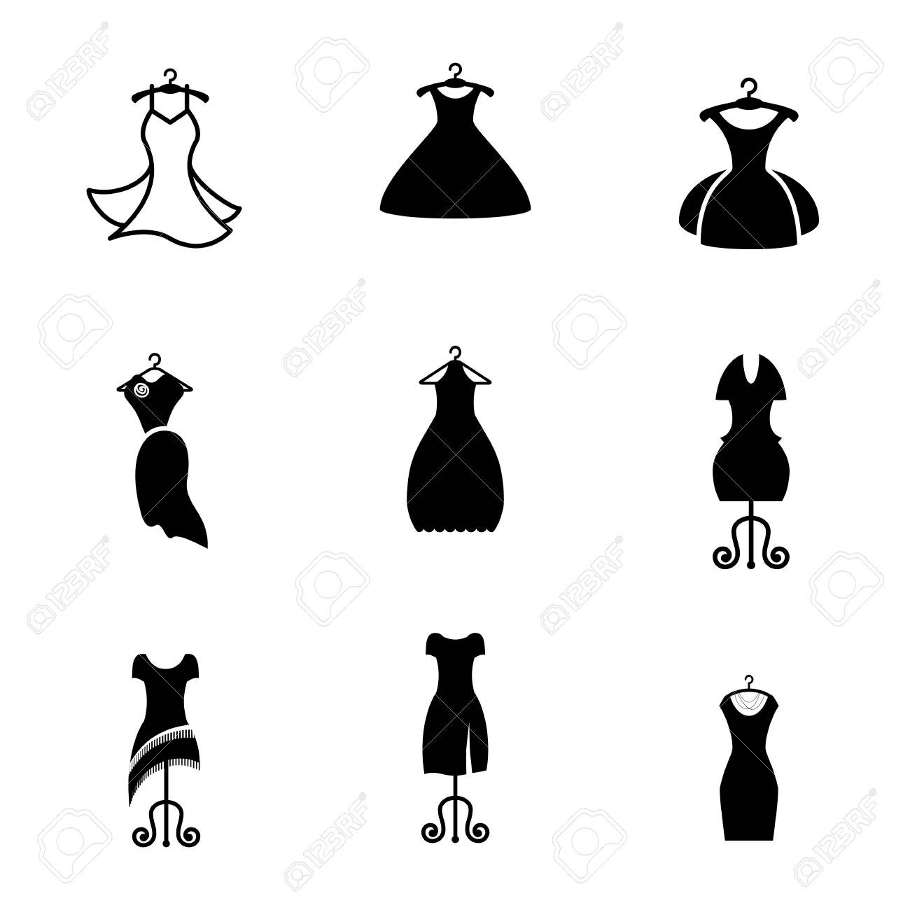 パーティーファッション ドレス アイコンまたは分離されたハンガー シルエット フラット シンプル モダン のイラスト素材 ベクタ Image