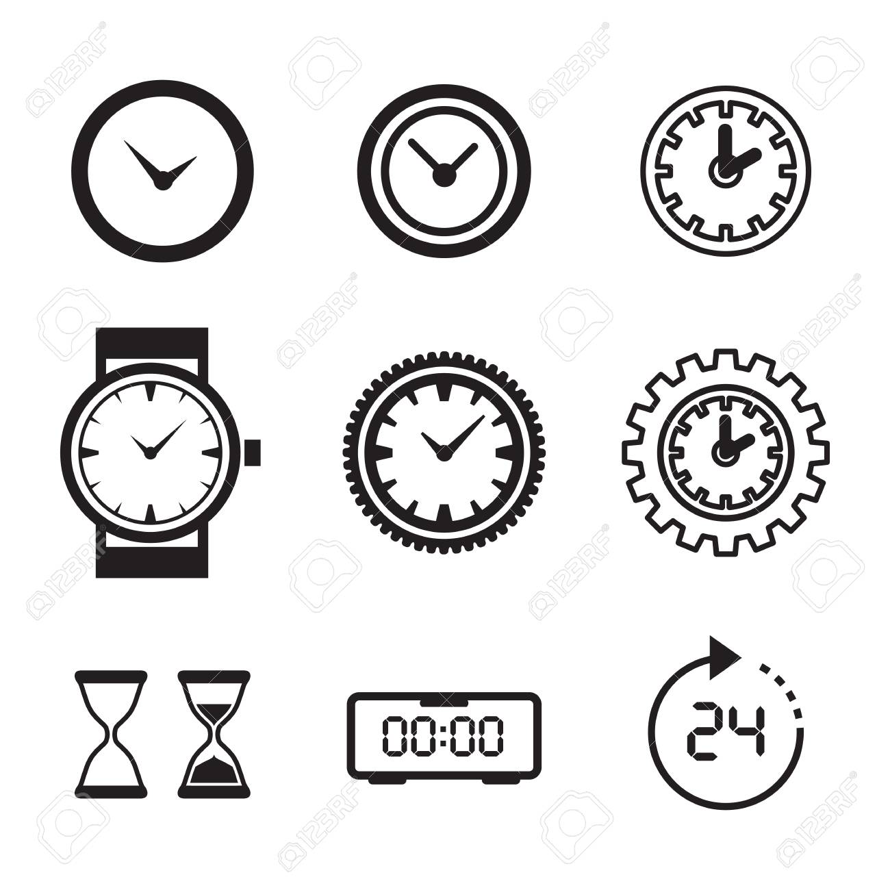 時計のアイコンは 分離されました 時間のロゴ テンプレート 絵文字 おしゃれな時計 時計またはタイマーのシンボル のイラスト素材 ベクタ Image