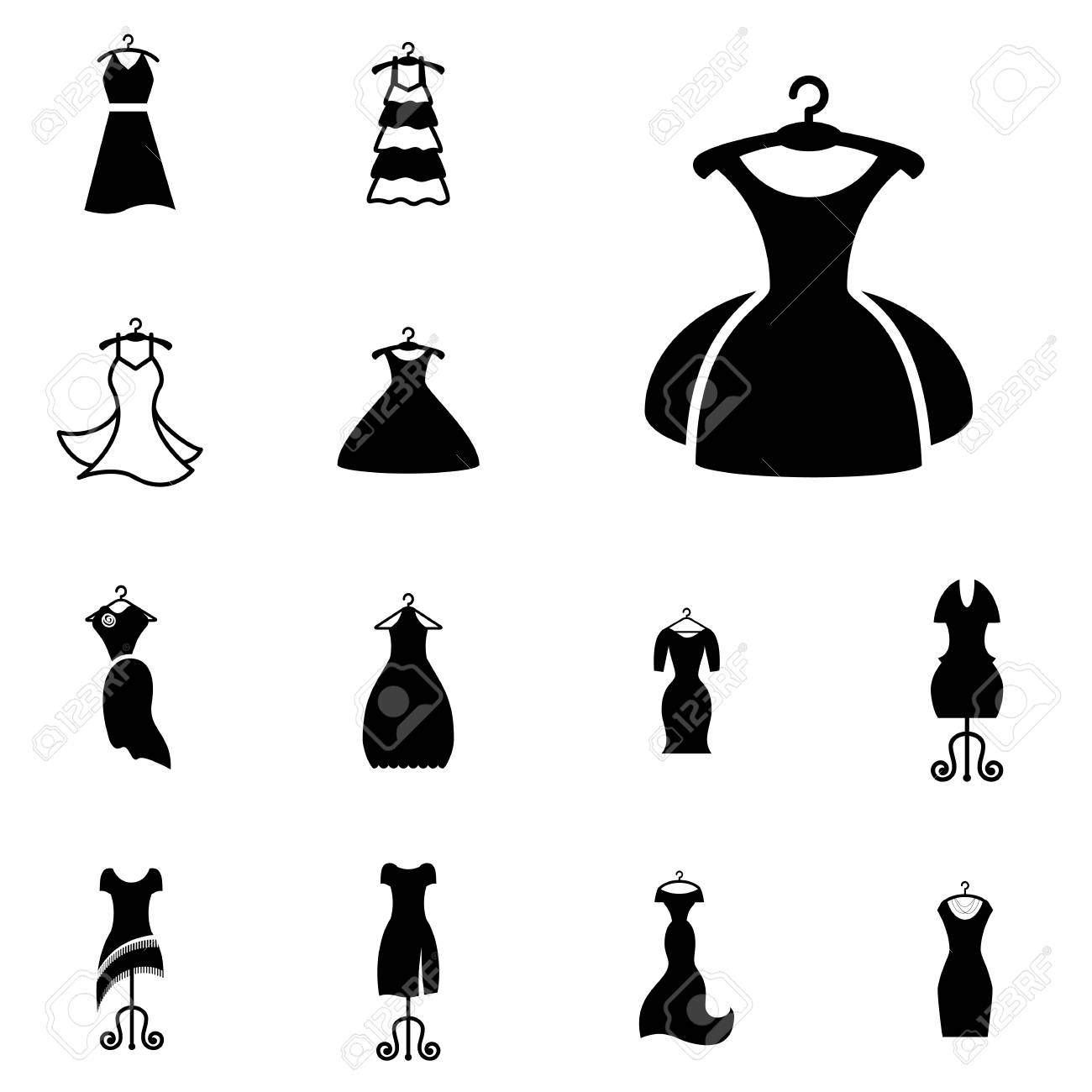 Party Fashion Dress Icon Or Silhouette With Clothes Hanger Isolated Royalty Free Svg Cliparts Vectors And Stock Illustration Image