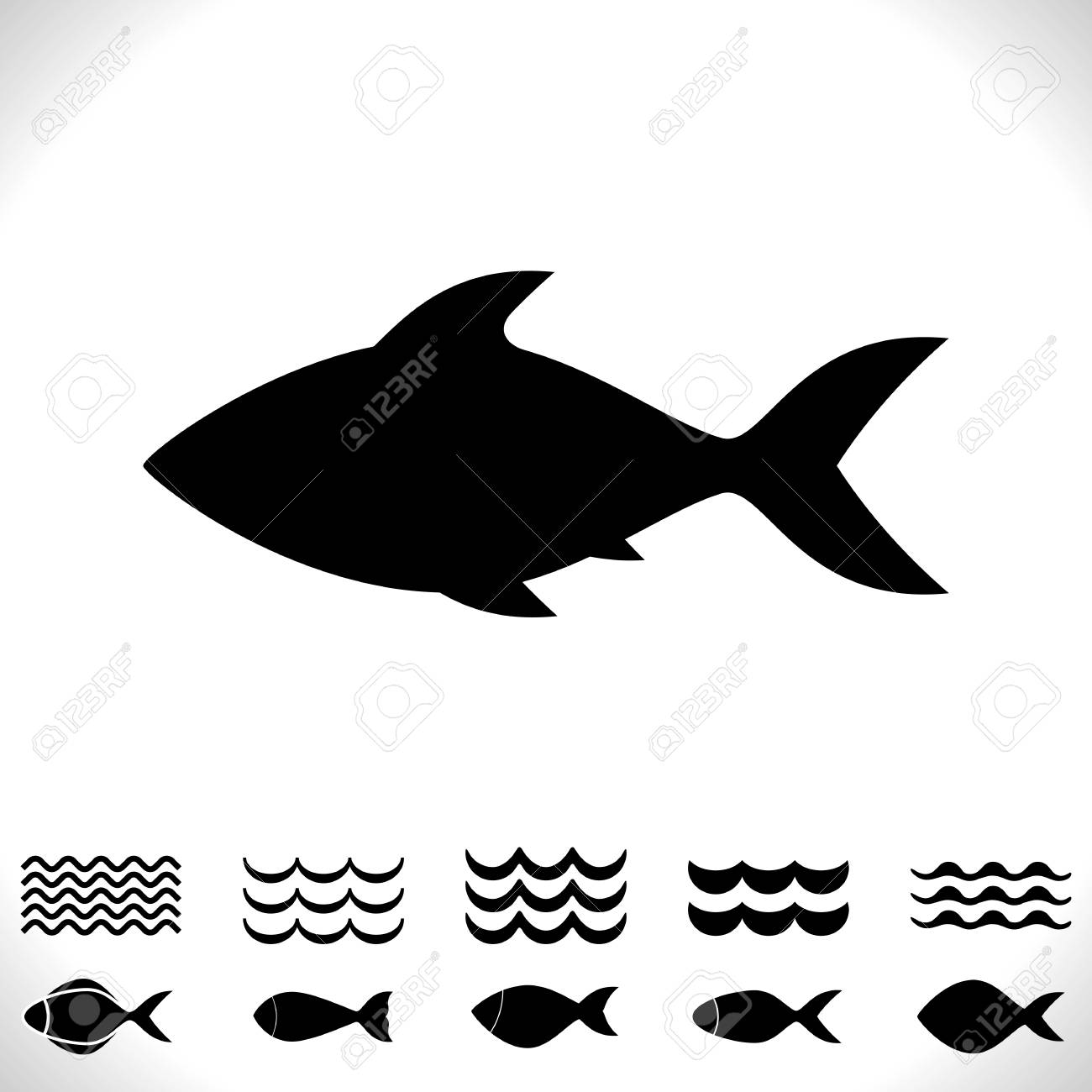 Satz Der Fisch Und Wellen Vektor Ikone Lokalisiert Schwarze Meeresfruchte Logo Sammlung Einfache Wassertier Silhouette Fischen Symbol Oder Schwarz Weiss Piktogramm Lizenzfrei Nutzbare Vektorgrafiken Clip Arts Illustrationen Image 81657090
