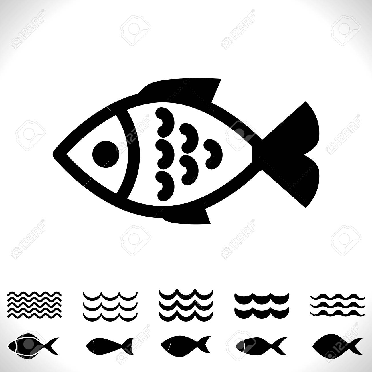 Satz Der Fisch Und Wellen Vektor Ikone Lokalisiert Schwarze Meeresfruchte Logo Sammlung Einfache Wassertier Silhouette Fischen Symbol Oder Schwarz Weiss Piktogramm Lizenzfrei Nutzbare Vektorgrafiken Clip Arts Illustrationen Image 81631592