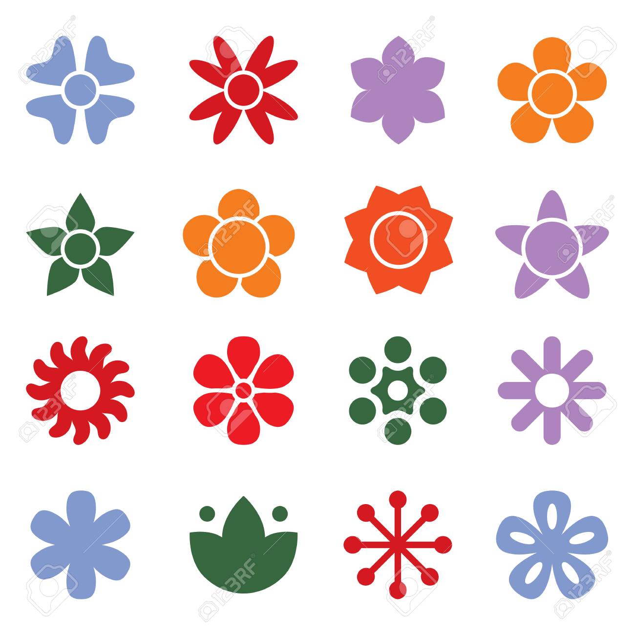 flower icon collection in flat style daisy symbol or logo template