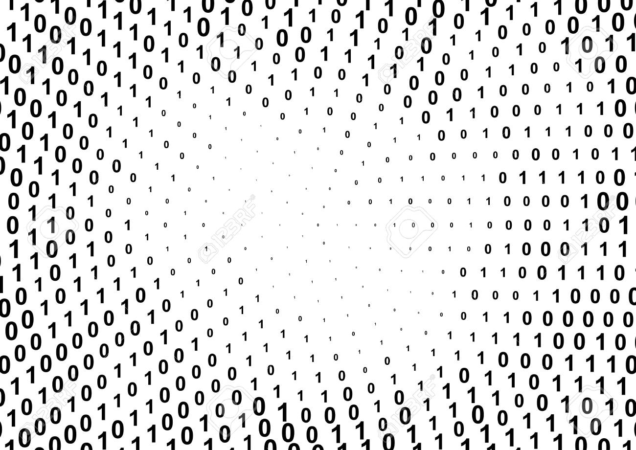 1 と 0 の数字を持つバイナリ コンピューターコードハーフトーン パターン。0 と 1 のマトリックスの背景。デジタル データ暗号化テクスチャ。のイラスト素材・ベクター  Image 96753224