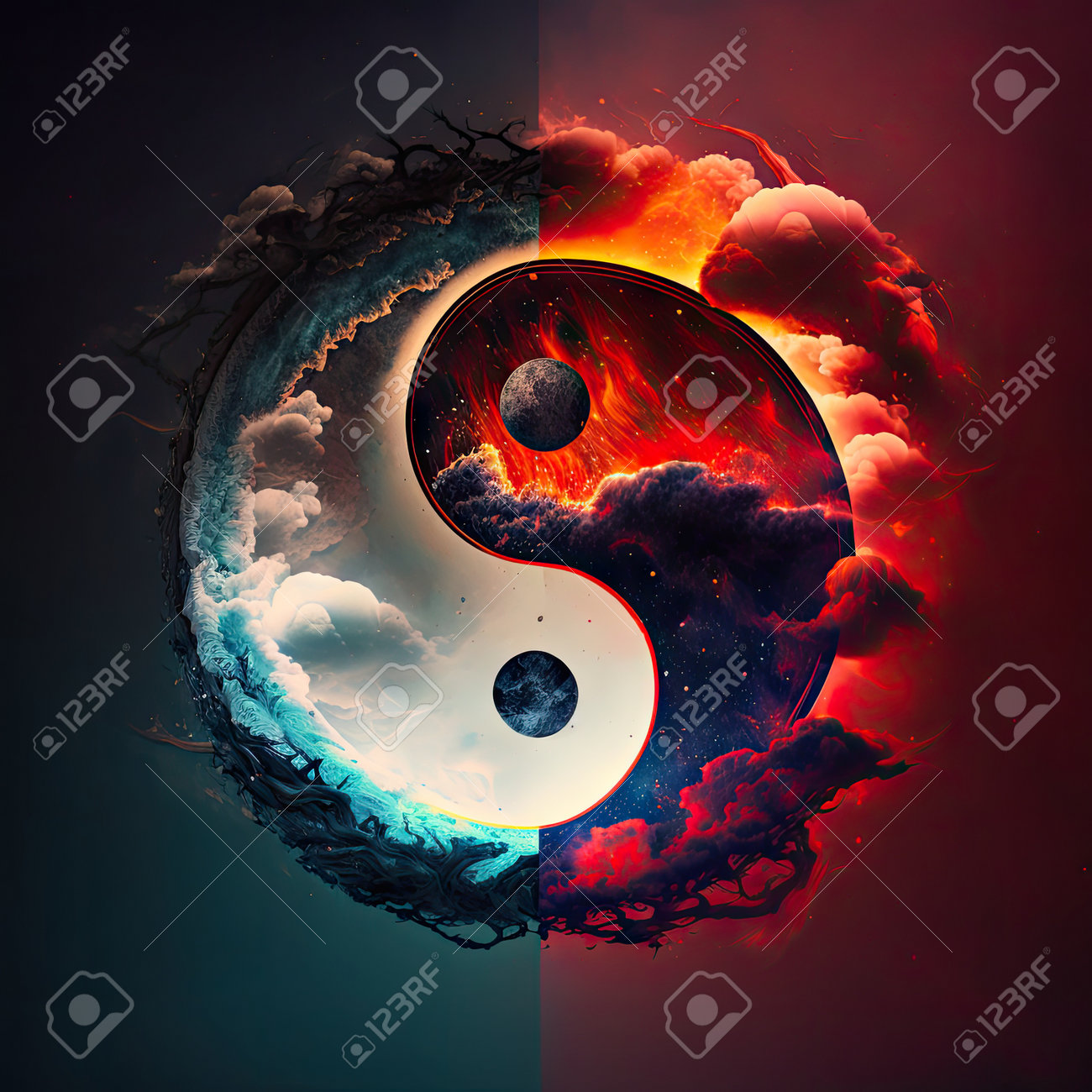 Símbolo De Harmonia Yin Yang Feito De Elementos Naturais Fogo Água Ying Yang  Vermelho Azul Abstrato Generativo Ai Ilustração Foto Royalty Free,  Gravuras, Imagens e Banco de fotografias. Image 202825608