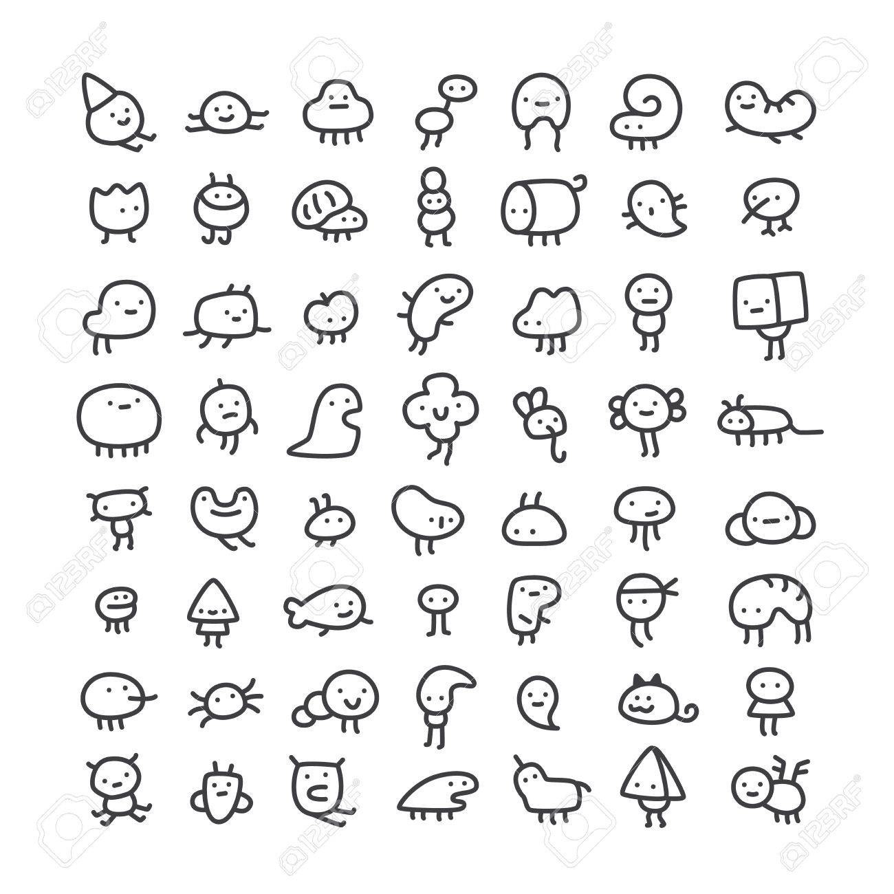 シンプルなライン アート モンスターのキャラクター デザインで使用するためのセット のイラスト素材 ベクタ Image