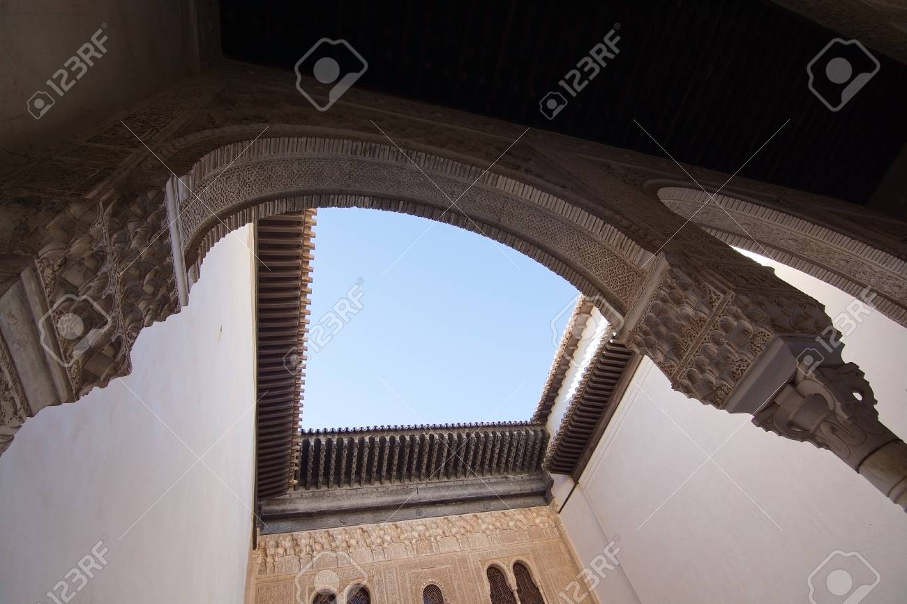 alhambra islamic moorish palace architecture details hole in stock