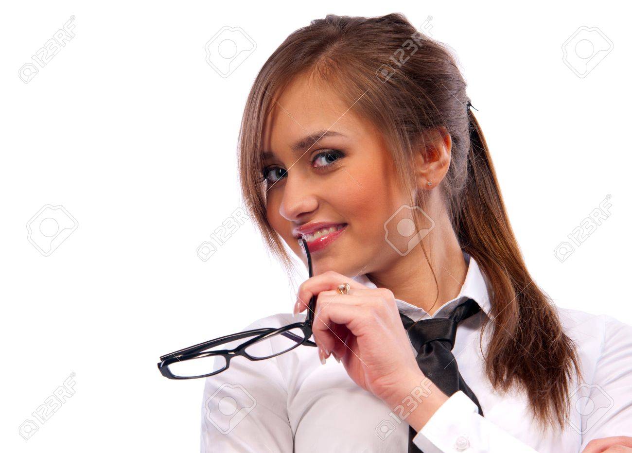 縛られた美人秘書 分離の背景にメガネ美人秘書の写真素材・画像素材 Image 11931288